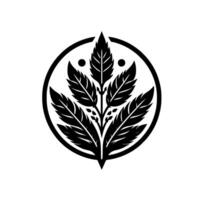Symmetrical Black Leafy Motif Within a Circular Frame, Modern Botanical on White Background. vector