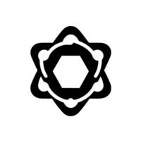 Black and White Geometric StarShaped with Central Hexagon and Orbital Circles on a White Background. vector