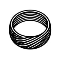 An isolated, artistic rendering of a black and white toroid, comprising layered curved lines, set against a pristine white background. vector