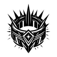 Intricate Black and White Geometric Crown , Featuring Spikes, a Star, and Abstract Patterns on a White Background. vector