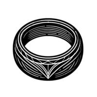Intricate Black and White Ring with Geometric Patterns and Textured Lines, Isolated on White Background. vector