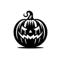 A minimalist black and white illustration of a menacing Jackolantern silhouette with stylized jagged features and a curled stem on a plain white background. vector