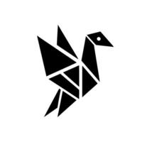 A sleek, minimalist geometric origami bird , presented in black against a stark white backdrop, conveying modern simplicity. vector