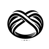 Black and white, striped, infinityheartshaped abstract with elegant curved lines and a minimalistic aesthetic on white backdrop. vector