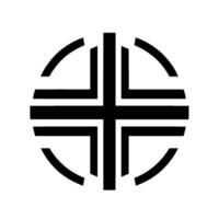 Bold, minimalistic featuring a centered black cross within a segmented circle, creating a striking contrast on a white background. vector