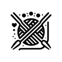Intricate black and white illustration of a yarn ball crossed by two crochet hooks, accented with decorative dots and a heart symbol, embodying the craft of crocheting with a modern minimalist aesthet vector
