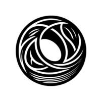 Abstract Black and White Circular Featuring Intertwined Curved Lines, Central Void, and Geometric Pattern on White Background. vector