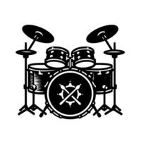 A bold, monochromatic, illustration of a modern drum kit set against a plain white background, ready to make some music. vector