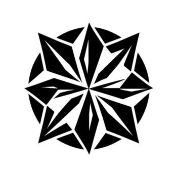 geométrico, simétrico negro y blanco Starburst con puntiagudo segmentos, contenido dentro un círculo, en contra un limpiar blanco antecedentes. vector