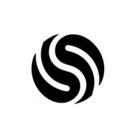 Abstract black and white featuring a stylized, intertwined S shape within a circular frame, minimalist aesthetic. vector