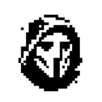 Pixelated Black and White Portrait of a Hooded Figure with a Stark, Mysterious Expression Against a Pure White Backdrop. vector
