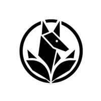 Minimalist Geometric Anubislike Dog Silhouette Emblem Inside a Circular Frame with Floral Accent on a White Background vector