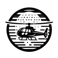 Black and White Helicopter within a Circular , Featuring Minimalist Style and Abstract Elements. vector