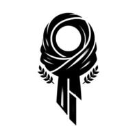 Elegant Black and White Emblem Geometric circular with draped fabric, laurel leaves, and a structured pendant. vector