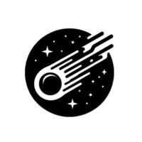 A bold black and white of a comet streaking across a starry night within a circular , evoking a sense of cosmic wonder and sleek modernity. vector