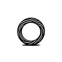 An abstract, black and white circular , composed of interwoven, slightly wavy stripes, casting a subtle shadow on a plain white background. vector