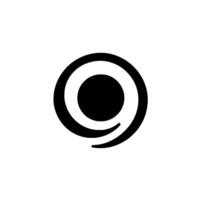 Minimalist black and white featuring a concentric circle with a stylized crescent, centered on a stark white background. vector