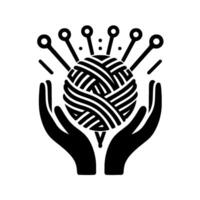 Silhouette of Hands Cradling a Ball of Yarn with Needles, Representing Crafting and Creativity, on a White Background vector