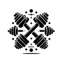 Symmetrical Black and White Dumbbell Composition with Geometric Decorative Elements, Representing Fitness and Strength. vector