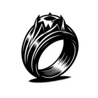 Intricately Detailed Black and White Illustration of a Ring with a CrownLike Motif, Cast Shadow, Artistic Rendering. vector