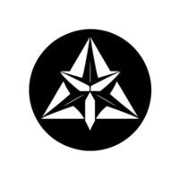 Geometric, minimalist featuring a layered, multipointed star encompassed by a triangular form within a stark black circular frame, presenting a modern aesthetic. vector