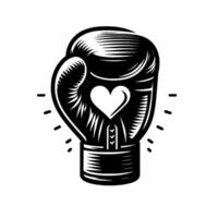 A Bold, Black and White Boxers Glove with a Heart, Emanating Power and Affection, in a Striking Illustration. vector