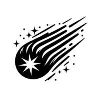 Bold Black and White Cosmic Comet Illustration with StarShaped Core and Streaking Trail Across White Background. vector