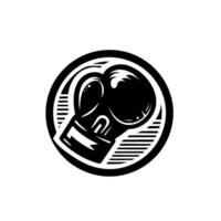 Bold Black and White Boxing Glove Within a Circular Frame with Striated Background, Perfect for Fitness or Fight Clubs. vector