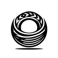 Stylized tribal circle featuring intricate patterns and a central void, casting a soft shadow on a white background. vector