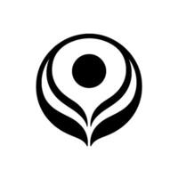 Minimalist, symmetrical black and white featuring a centered circle within a stylized floral or leaflike , conveying balance. vector