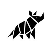 Geometric Black Origami Rhino on White Background A minimalist of a seated rhinoceros, segmented into angular shapes. vector