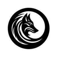 Bold Black and White Stylized Fox Head in a Circle with Flowing Lines, Simple Elegance. vector
