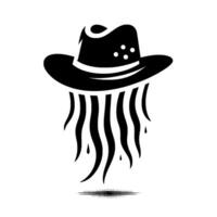 A stylized black and white image of a cowboy hat with flowing, tentaclelike elements and dripping accents, resembling an aquatic or surreal on a bright background. vector