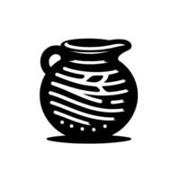 Abstract Black and White Illustration of a Round Pitcher with a Handle, White Lines, and a Minimalist . vector