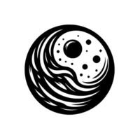 A stylized YinYang symbol blending cosmic elements with flowing, wavelike forms, in a monochromatic, minimalist . vector