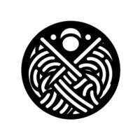 Circular, abstract minimalist of a complex interwoven pattern, with geometric shapes in black and white, evoking a sense of balance and harmony. vector