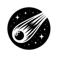Black and White Circular A Comet Streaking Through a StarFilled Universe with Moonlike Impact. vector