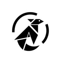 A minimalist black and white featuring a geometric origamistyle bird figure within a segmented circular frame. vector