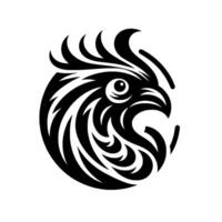 Black and white minimalist of a bird head, stylized with bold lines and patterns, in a circular shape, facing right. vector