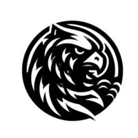 Bold Black and White Circular Emblem of a Fierce Eagle Head, Sporting a Striking Geometric and Focused Gaze. vector
