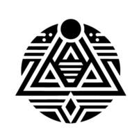 Abstract Geometric Black and White Symmetrical Symbol of Triangles, Lines, and Circles vector