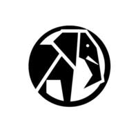 Geometric elephant in a circular frame, displaying a modern and minimalist aesthetic, with contrasting black and white segments. vector