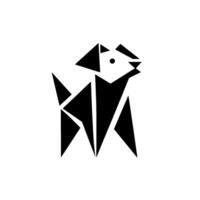Geometric Black and White Dog A modern minimalist illustration of a standing canine composed of triangular and polygonal shapes against a white background. vector