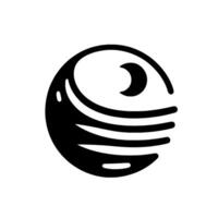 A stylized black and white of an orb or planet with a crescent moon motif, evoking a sense of balance and tranquility. vector