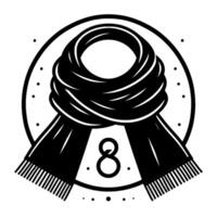 Artistic Black White Illustration A Scarf in Circular Frame, Adorned by the Number , Decorated with Subtle Dots vector