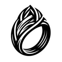 Stylized Abstract Black and White Ring with Intricate Woven Pattern and Sharp Peak Composition, Isolated on White vector