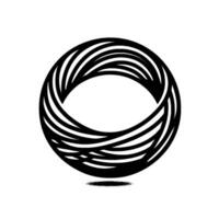 Intricate Black and White Orb Composition, Woven Strands of Geometric Lines, Modern Minimalist on a White Backdrop with a Shadow. vector