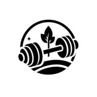 Monochromatic Gym with Barbell, Leaves, Star, and a Circular Frame Representing Healthy Lifestyle and Nature. vector