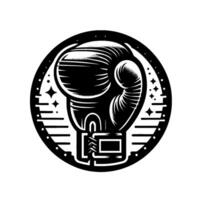 Bold Black and White Illustration of a Boxing Glove Enclosed Within a Decorative Circular Frame, Showcasing Strength. vector