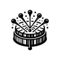 Black and white stylized circular emblem featuring radiating lines and pins, resembling a royal crest or intricate . vector